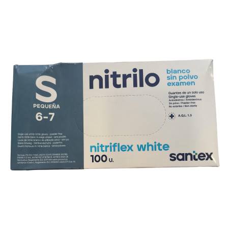 Santex - Guantes Nitrilo sin polvo Talla S Color Blancos 100 unidades