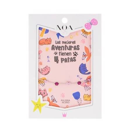 Noa Story - Pulsera Acero Plateado GATOS - LAS MEJORES AVENTURAS TIENEN 4 PATAS