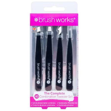 BrushWorks - Set 4 Pinzas de depilar HD Combinación Perfecta Negro