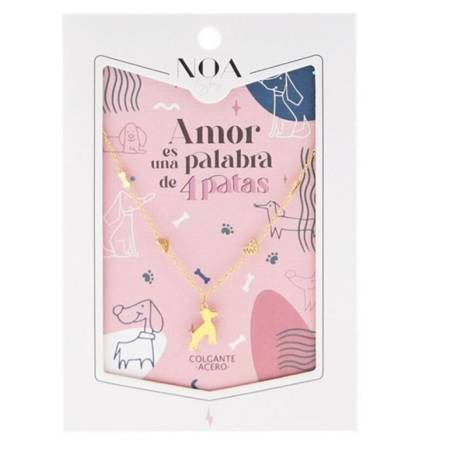 Noa Story - Colgante Acero Dorado - Amor es una palabra de 4 patas